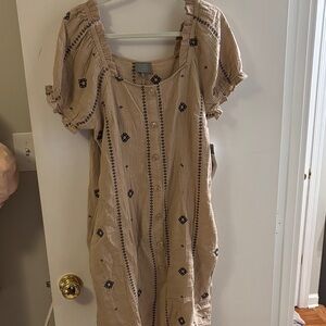 Boho Beige Embroidered Dress